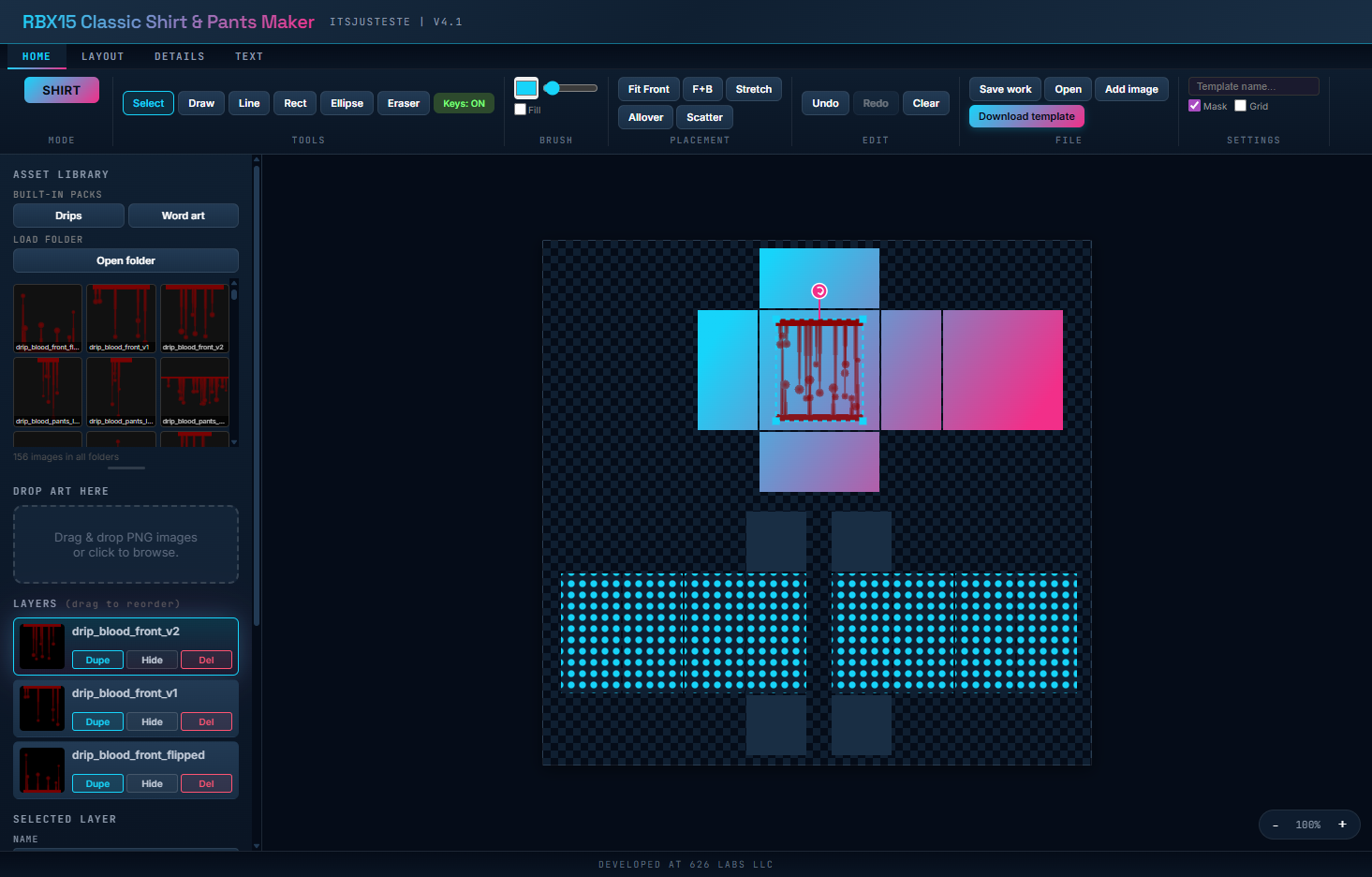 The RBX15 layer stack with several layers composed on the template