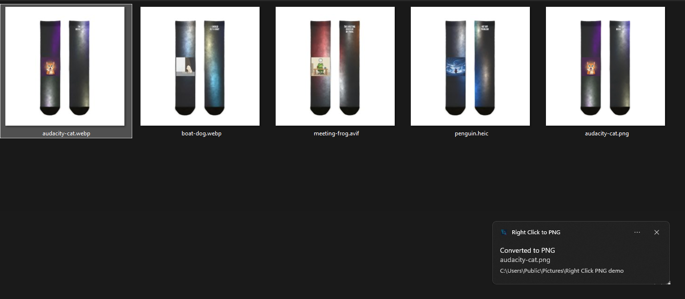 The toast after Convert to PNG, with the new .png beside the original
