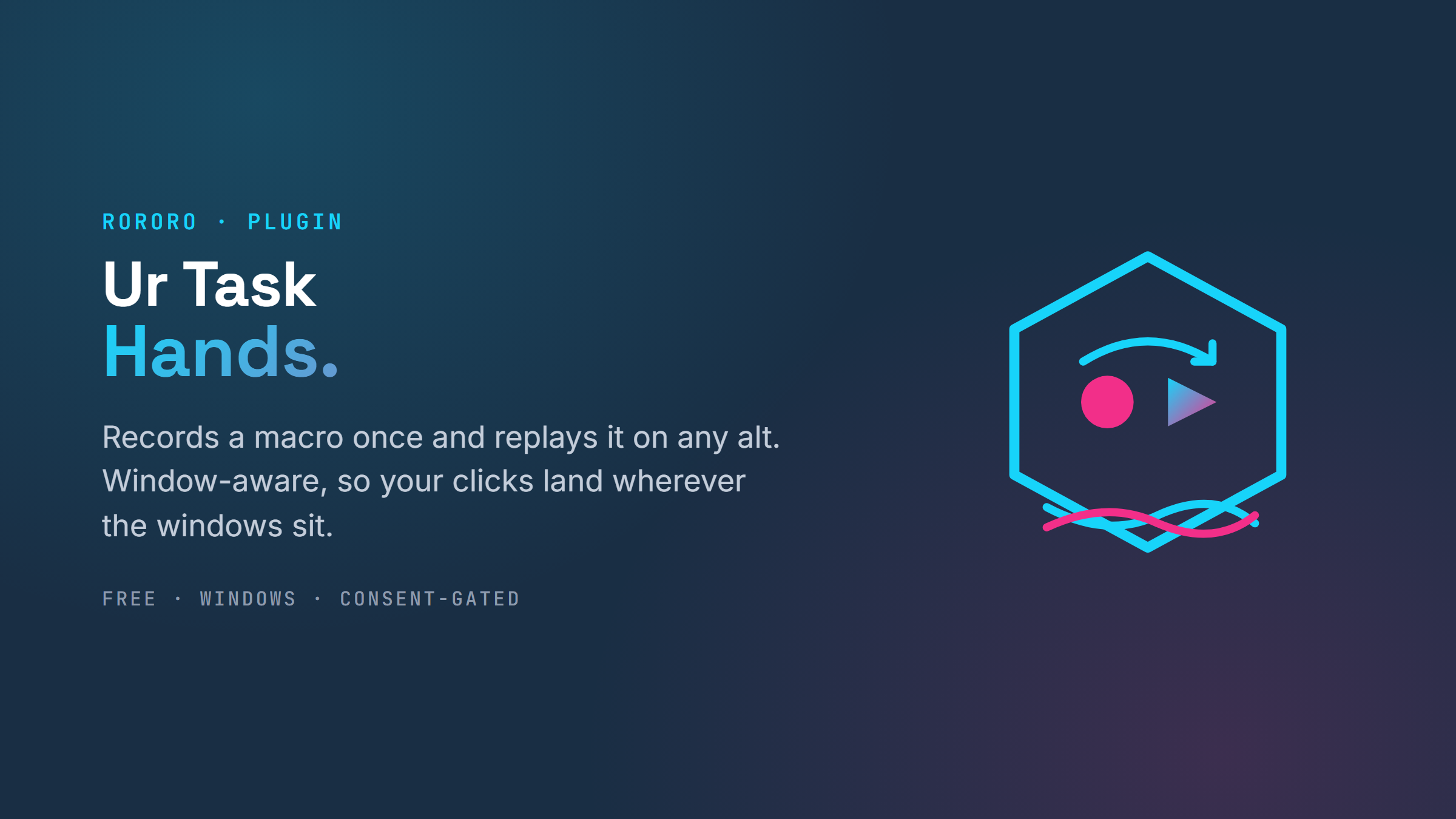 Ur Task — Hands. Records a macro once and replays it on any alt. Window-aware.